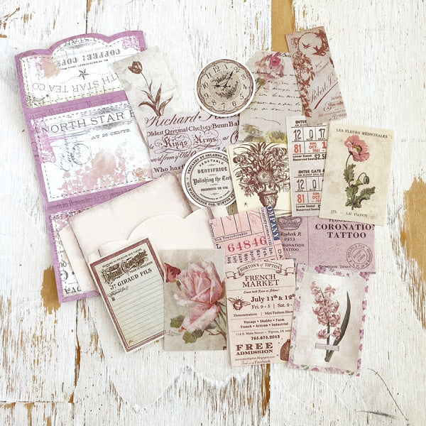 Note Book Paper Set: Vintage Floral Clips Pink