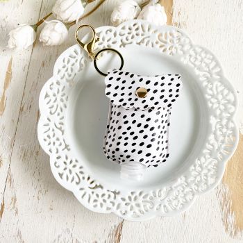 Hand Sanitizer/lotion Clip Holder: White with Black Dots