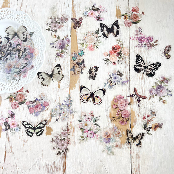 Die Cut Transparent Stickers: Butterflies Love Flowers