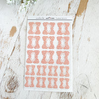 Bow Tabs Glittered: Peach with White Polka Dots