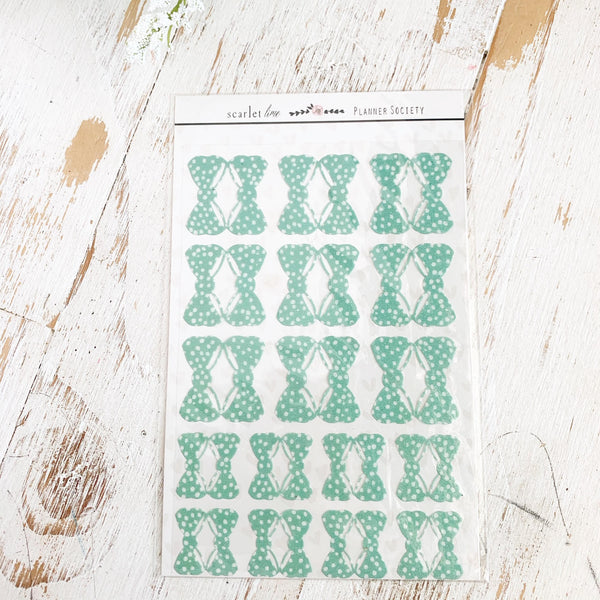 Bow Tabs Glittered: Mint with White Polka Dots